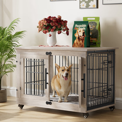 LainTene Dog Crate Furniture, Dog Kennels for Inside with Pads and Wheels, Heavy Duty Pet House for Small Medium Dogs, Gray