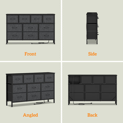 Laintene Dresser for Bedroom, TV Stand for 50" Long TV with Power Outlet, 10 Drawer Dresser for Closet, Fabric Chest of Drawers Entertainment Center for Living Room, Hallway, Entryway, Gray