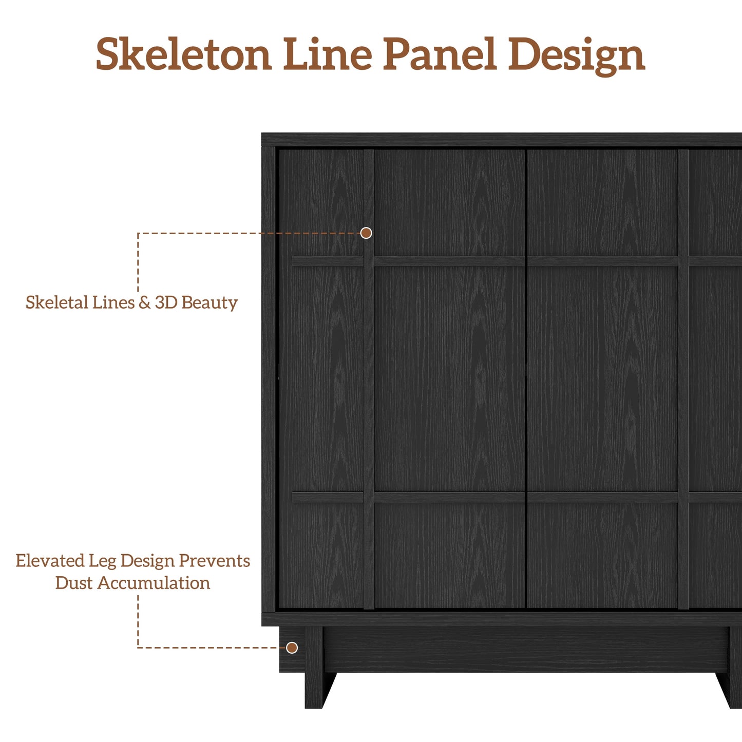 Laintene Buffet Cabinet with Skeletal Lines Doors, Sideboard Storage Cabinet with Adjustable Shelves for Kitchen, Wood Accent Cabinet TV Stands for Living Room, Black Set of 3