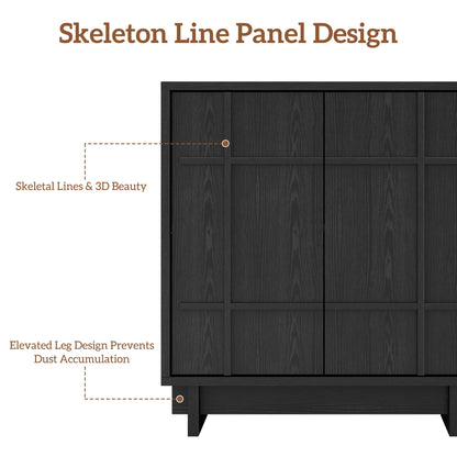 Laintene Buffet Cabinet with Skeletal Lines Doors, Sideboard Storage Cabinet with Adjustable Shelves for Kitchen, Wood Accent Cabinet TV Stands for Living Room, Black Set of 3