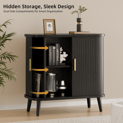 Laintene Sideboard Buffet Cabinet, Storage Cabinet with Sliding Door & Adjustable Shelf, Fluted Accent Coffee Bar for Kitchen, Entryway, Walnut Black