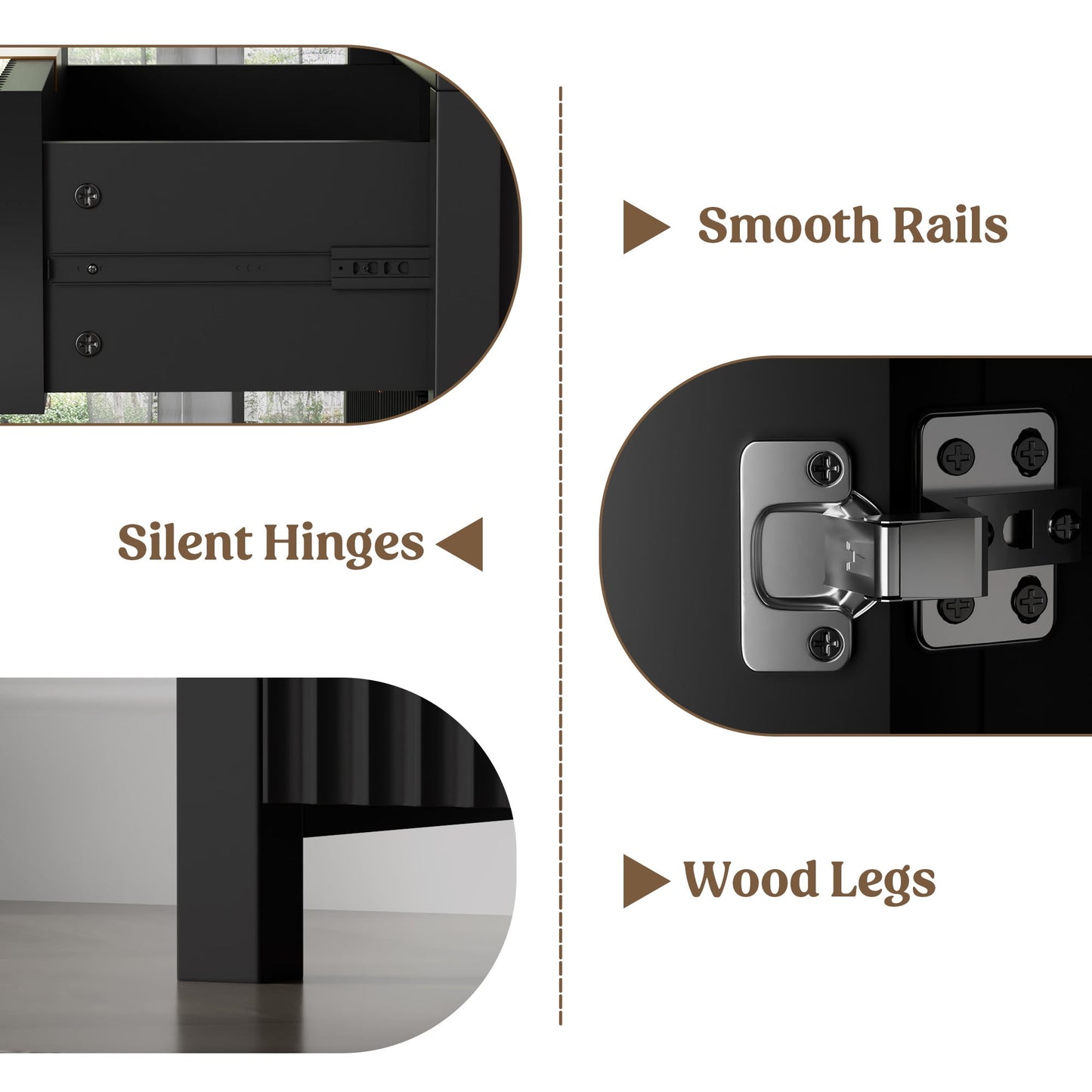 Laintene Storage Cabinet Set of 3, Sideboard Buffet Cabinet with Storage Drawer and Adjustable Shelf, 28" Wooden Accent Entryway TV Cabinet for Living Room, Black