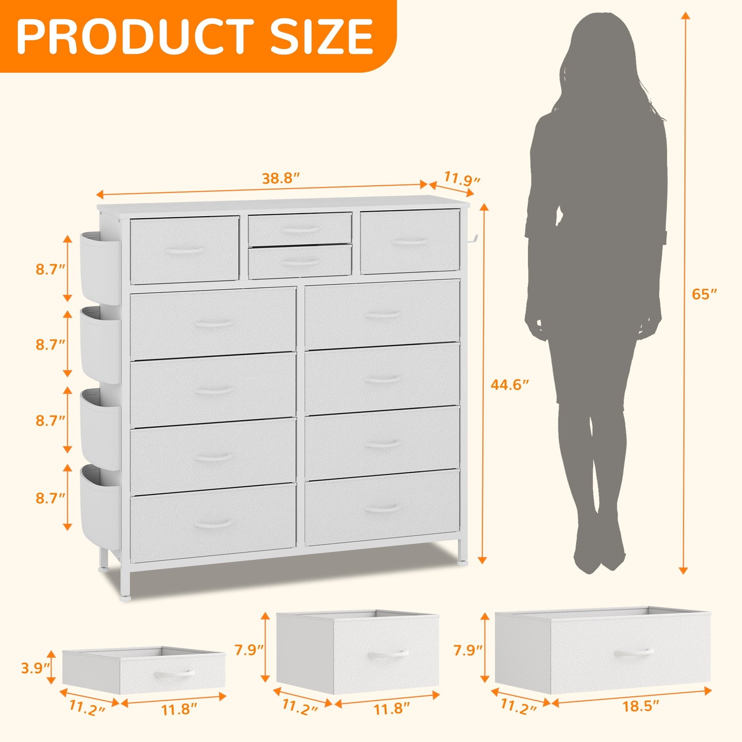 LainTene Fabric Dresser with 12 Drawers Dresser for Bedroom Chests of Drawers Storage Tower for Living Room, White