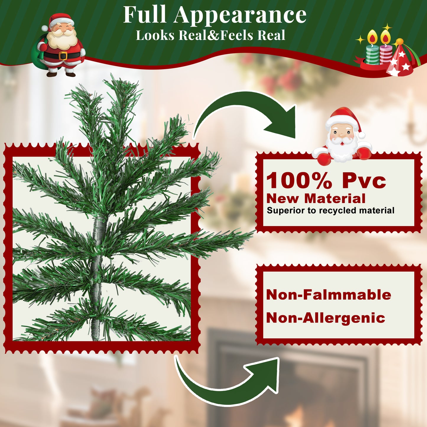 Laintene 6FT Artificial Christmas Tree with 800 Realistic Branch Tips, Premium Indoor/Outdoor Fir Xmas Tree with Sturdy Metal Stand, Easy Assembly & Storage, Green