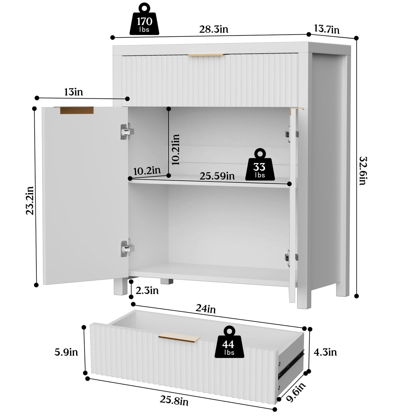 Laintene Sideboard Buffet Cabinet with Storage Drawer, Fluted Storage Cabinet with Adjustable Shelf for Dining Living Room, Entryway, White