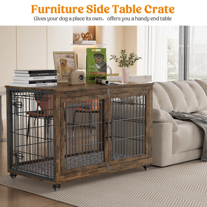 Laintene Dog Crate Furniture, Indoor Dog Kennels with Wheels and Pads, Pet House for XL Dogs, Gray
