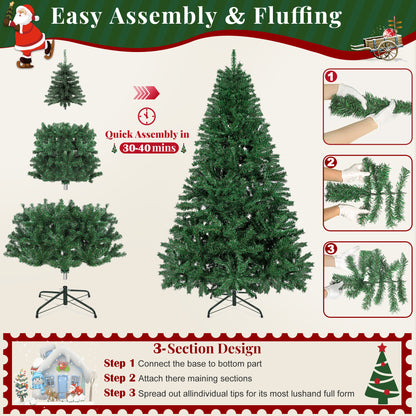 Laintene 6FT Artificial Christmas Tree with 800 Realistic Branch Tips, Premium Indoor/Outdoor Fir Xmas Tree with Sturdy Metal Stand, Easy Assembly & Storage, Green