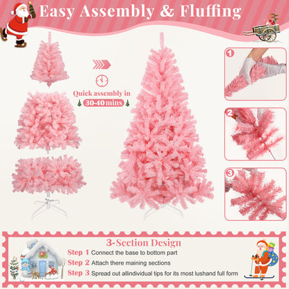 Laintene 6FT Artificial Christmas Tree with 800 Tips, Realistic Fir Xmas Tree for Indoor/Outdoor Decor, Sturdy Metal Stand, Pink