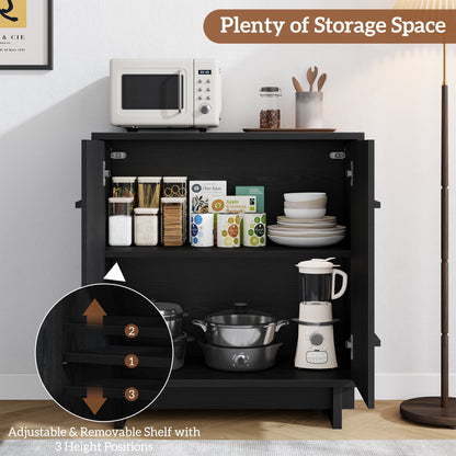 Laintene Buffet Cabinet with Skeletal Lines Doors, Sideboard Storage Cabinet with Adjustable Shelves for Kitchen, Wood Accent Cabinet TV Stands for Living Room, Black Set of 3