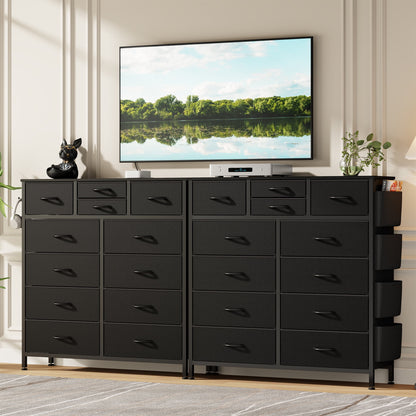 Dresser with 12 Fabric Drawer Stand Desktop Storage Cabinet for Bedroom Organization, Dorm, Front Hall Entryway, Black PU