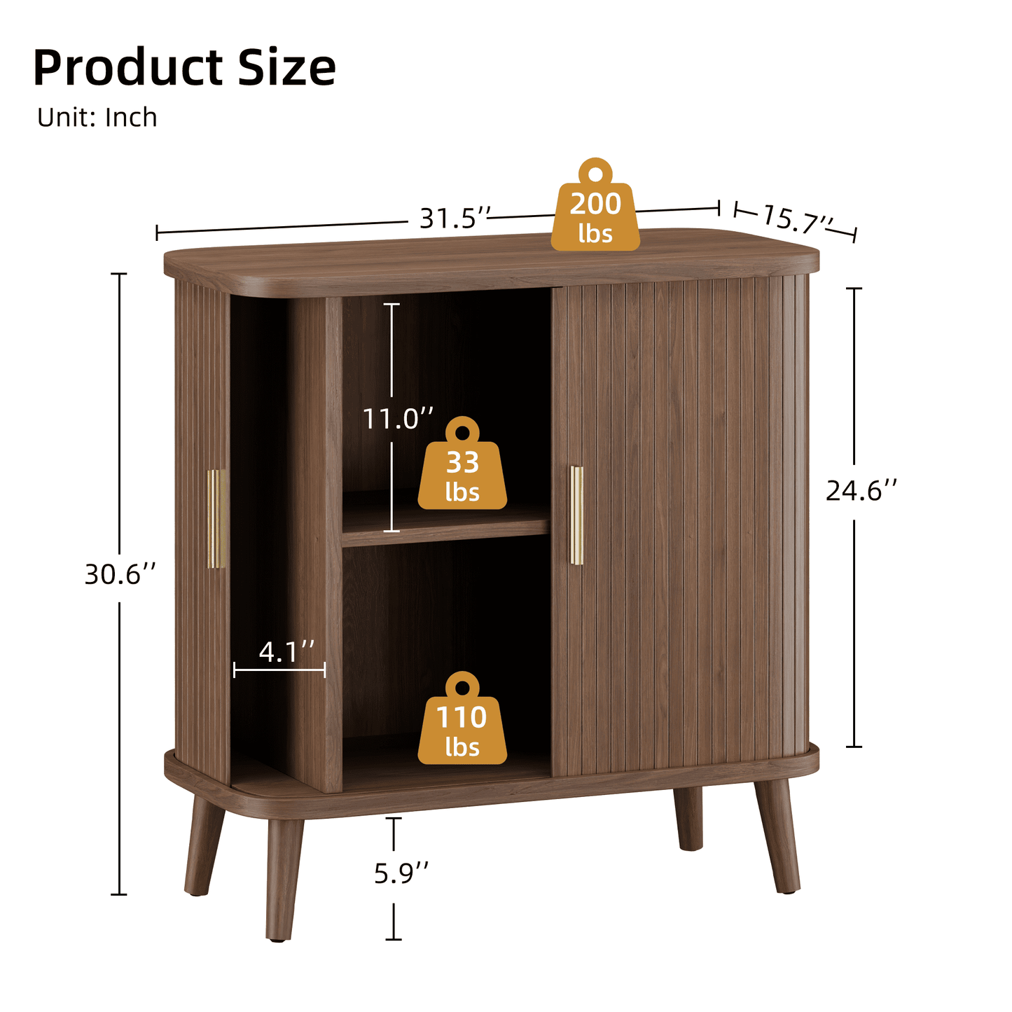 Laintene Sideboard Buffet Cabinet, Storage Cabinet with Sliding Door & Adjustable Shelf, Fluted Accent Coffee Bar for Kitchen, Entryway, Walnut