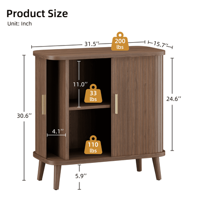 Laintene Sideboard Buffet Cabinet, Storage Cabinet with Sliding Door & Adjustable Shelf, Fluted Accent Coffee Bar for Kitchen, Entryway, Walnut