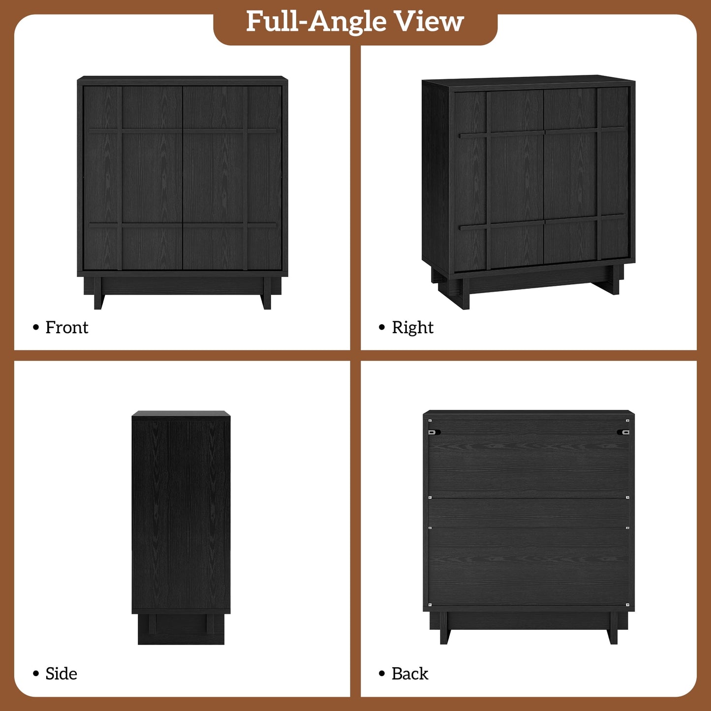 Laintene Buffet Cabinet with Skeletal Lines Doors, Sideboard Storage Cabinet with Adjustable Shelves for Kitchen, Wood Accent Cabinet TV Stands for Living Room, Black Set of 3