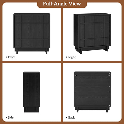 Laintene Buffet Cabinet with Skeletal Lines Doors, Sideboard Storage Cabinet with Adjustable Shelves for Kitchen, Wood Accent Cabinet TV Stands for Living Room, Black Set of 3