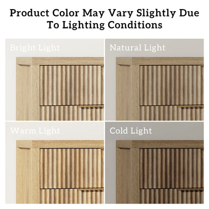 Laintene 55"L Sideboard Buffet Cabinet with Storage, Fluted Accent Storage Cabinet with Doors & Adjustable Shelves for Living Room Dining Room and Kitchen, Natural Oak