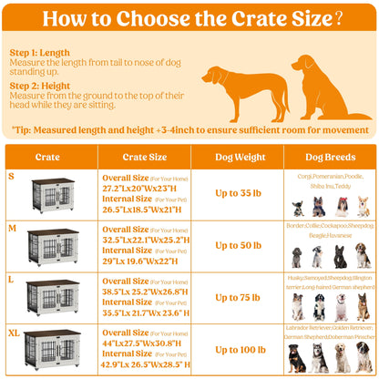 LainTene Dog Crate Furniture, Dog Kennels for Inside with Pads and Wheels, Heavy Duty Pet House for Small Medium Dogs, White