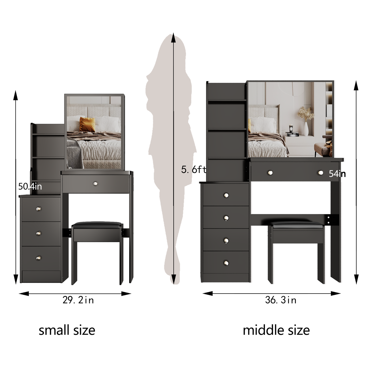 LainTene 37" Dressing Table Set with Sliding Mirror & Stool, Rustic Vanity Desk for Bedroom, Spacious Storage Drawers and Glass Top