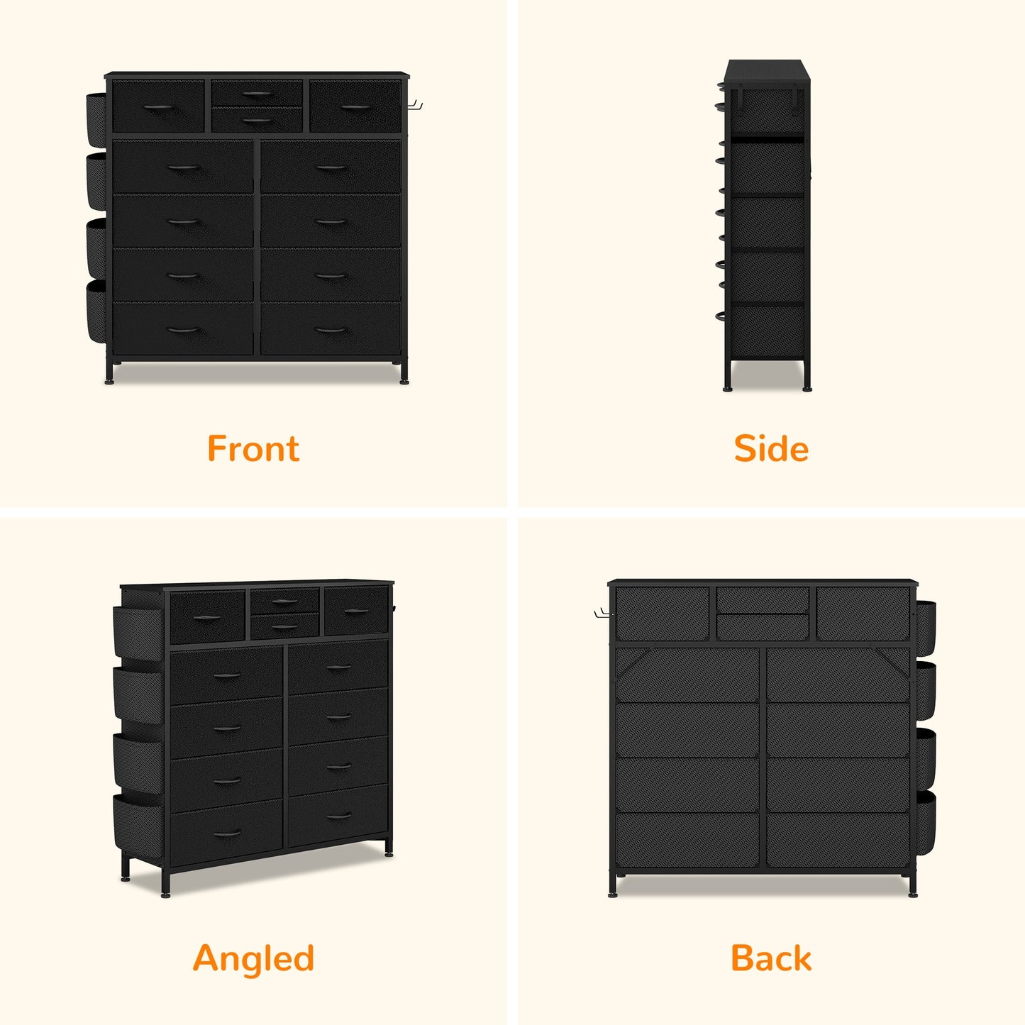 Dresser with 12 Fabric Drawer Stand Desktop Storage Cabinet for Bedroom Organization, Dorm, Front Hall Entryway, Black PU