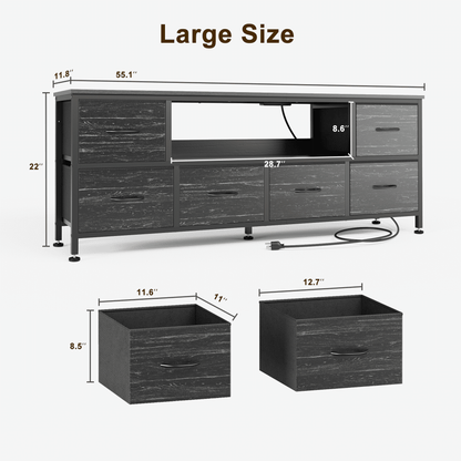 TV Stand Dresser with Power Outlets and LED Lights, 6 Drawer Console for 60 Inch TV, Dresser for Bedroom, Closet, Hallway