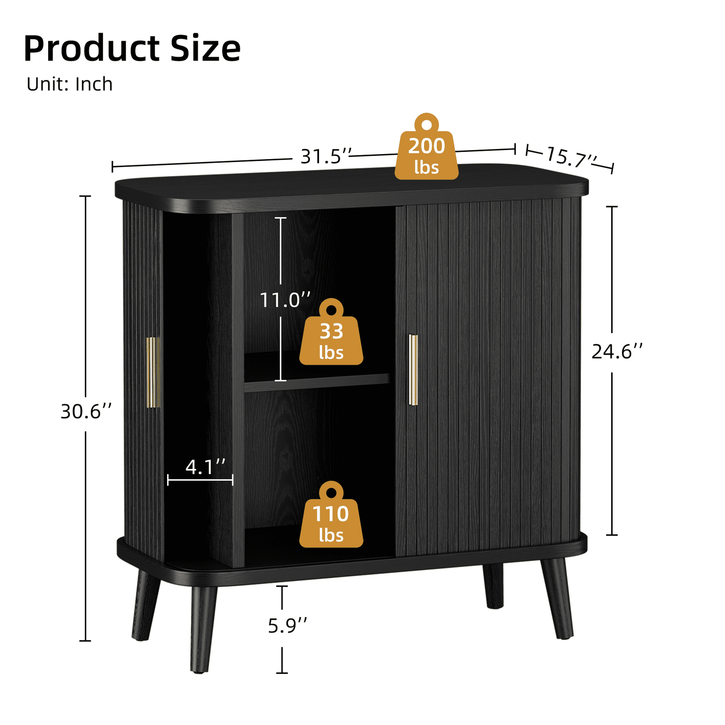 Laintene Sideboard Buffet Cabinet, Storage Cabinet with Sliding Door & Adjustable Shelf, Fluted Accent Coffee Bar for Kitchen, Entryway, Walnut Black