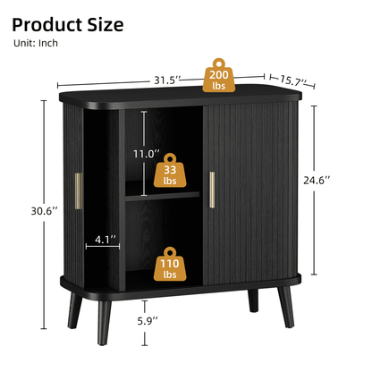 Laintene Sideboard Buffet Cabinet, Storage Cabinet with Sliding Door & Adjustable Shelf, Fluted Accent Coffee Bar for Kitchen, Entryway, Walnut Black