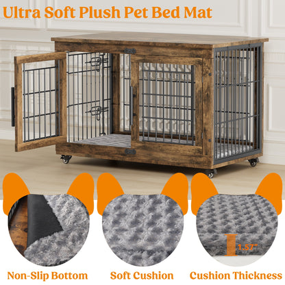 Laintene Dog Crate Furniture, Dog Kennels for Inside with Pads and Wheels, Heavy Duty Pet House for Medium to Large Dogs, Browm
