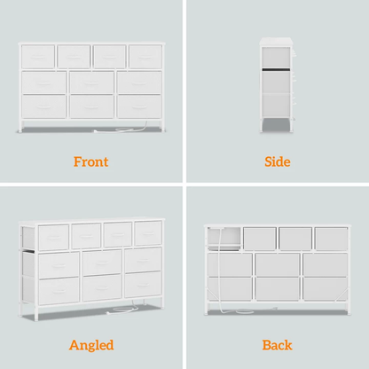 Laintene Dresser for Bedroom, TV Stand for 50" Long TV with Power Outlet, 10 Drawer Dresser for Closet, Fabric Chest of Drawers Entertainment Center for Living Room, Hallway, Entryway, White